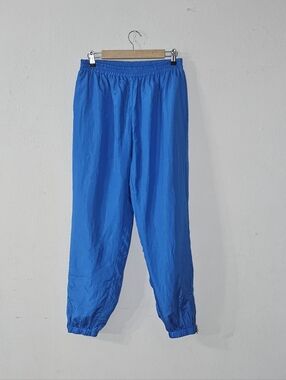 Vintage 90s Mureli Nylon Windbreaker Track Pants Sz L Blue Shiny Baggy Elastic W